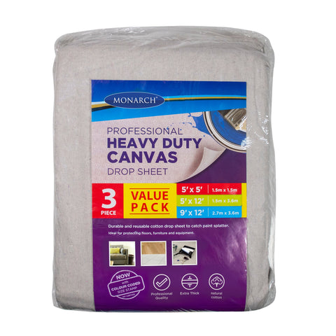 MONARCH CANVAS DROP SHEET 3PK (9X12, 5X12, 5X5) ABC101359-Protection-Paint World